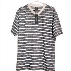 RAW BLUE Striped Short Sleeve Shirt White and Blue Mens Large